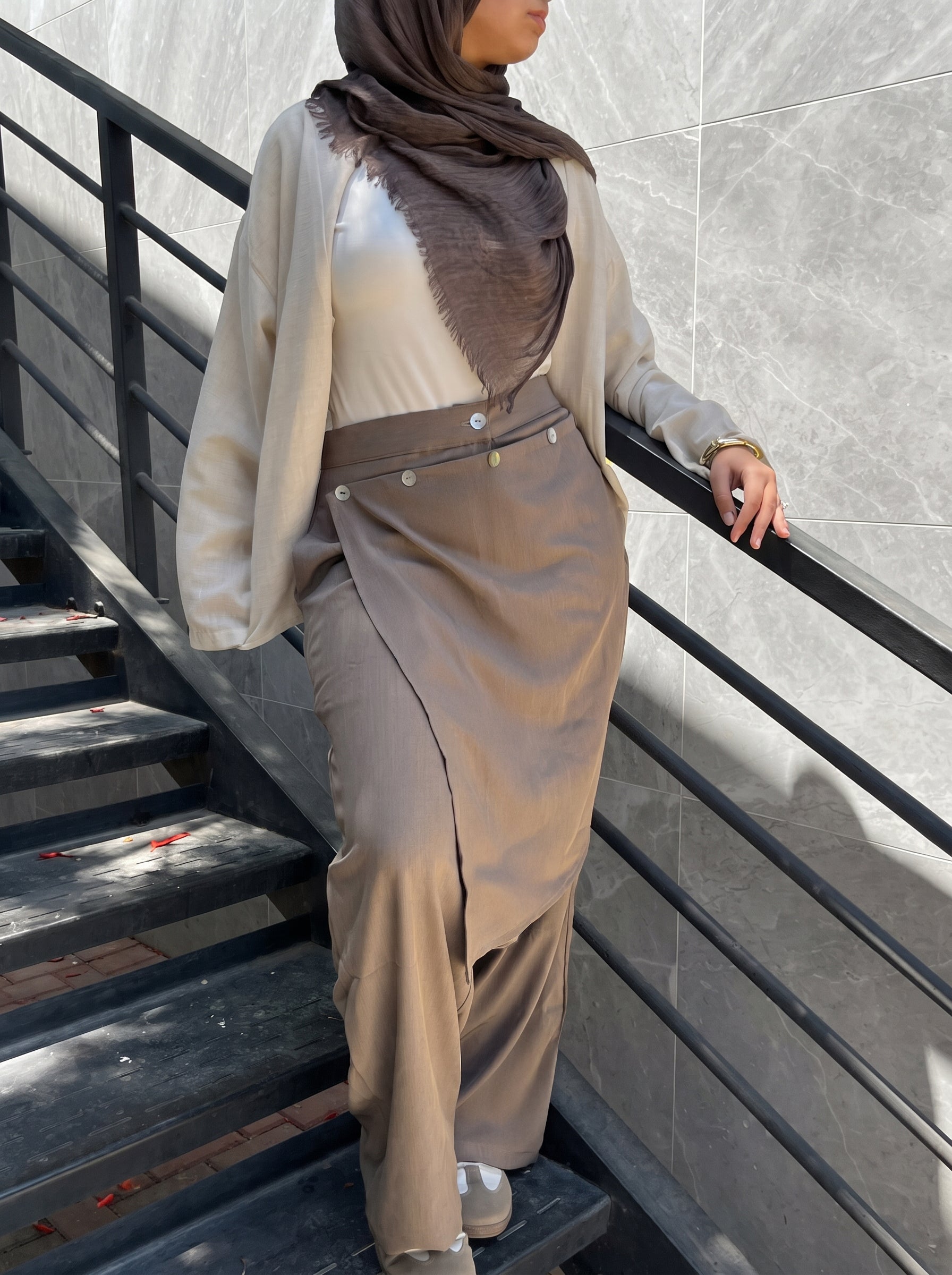 Asymmetric Nutmeg Linen Pants