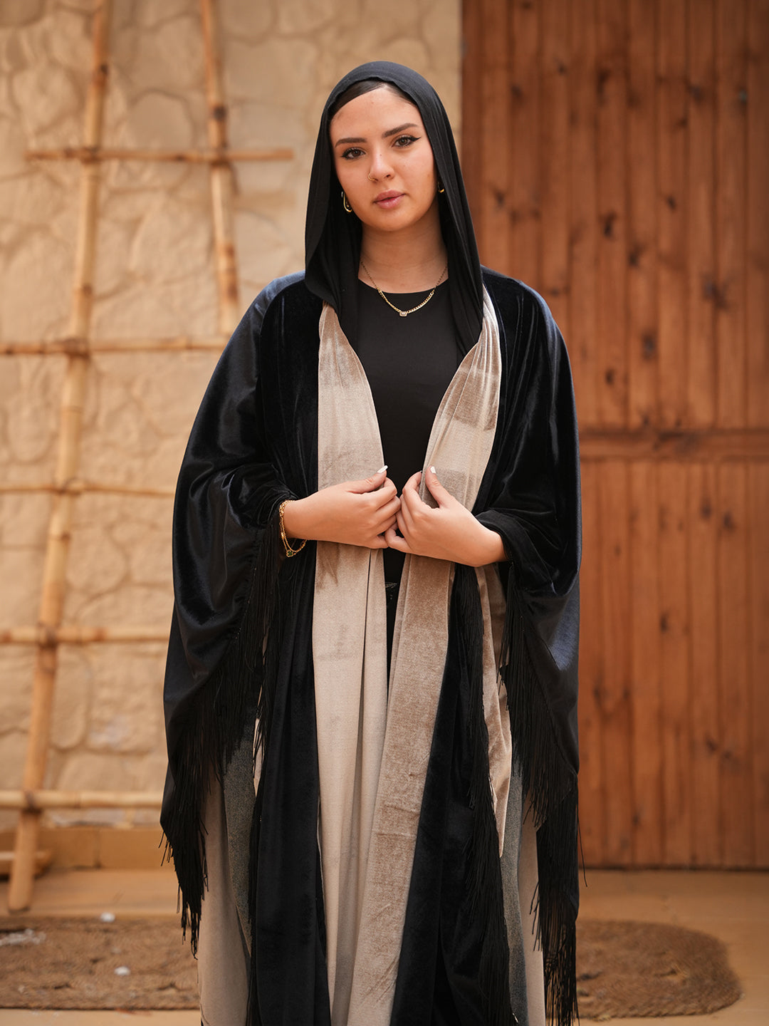 Shams Kaftan in Black Champagne