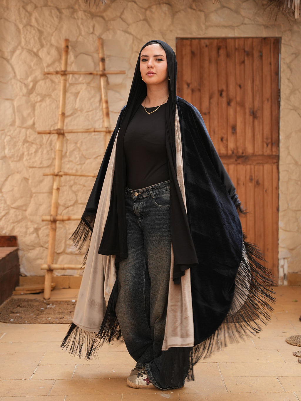 Shams Kaftan in Black Champagne