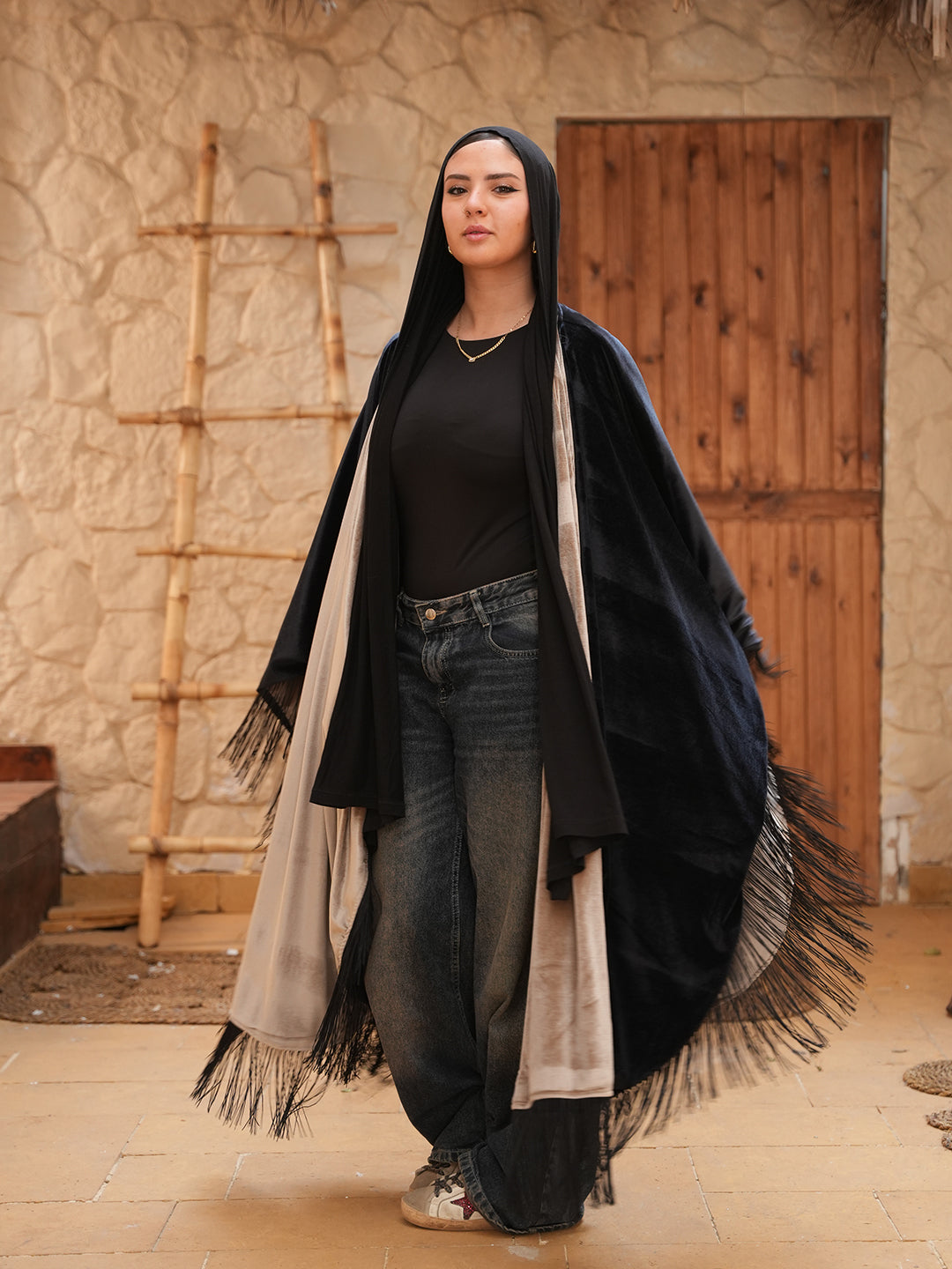 Shams Kaftan in Black Champagne