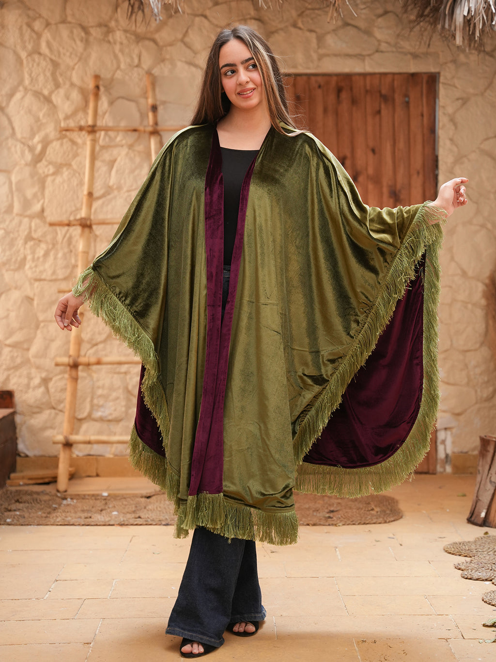 Shams Kaftan in Apple Green Roseberry