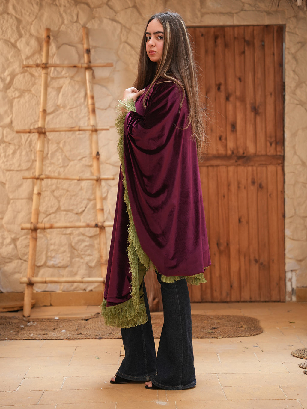 Shams Kaftan in Apple Green Roseberry
