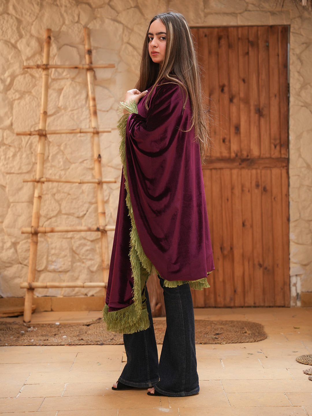 Shams Kaftan in Apple Green Roseberry