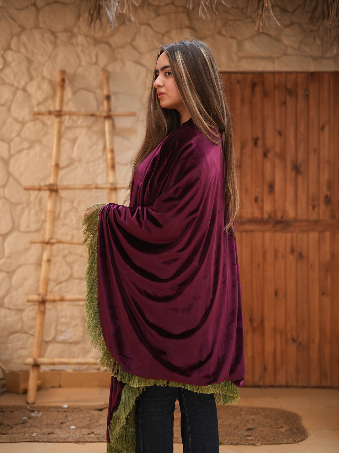 Shams Kaftan in Apple Green Roseberry