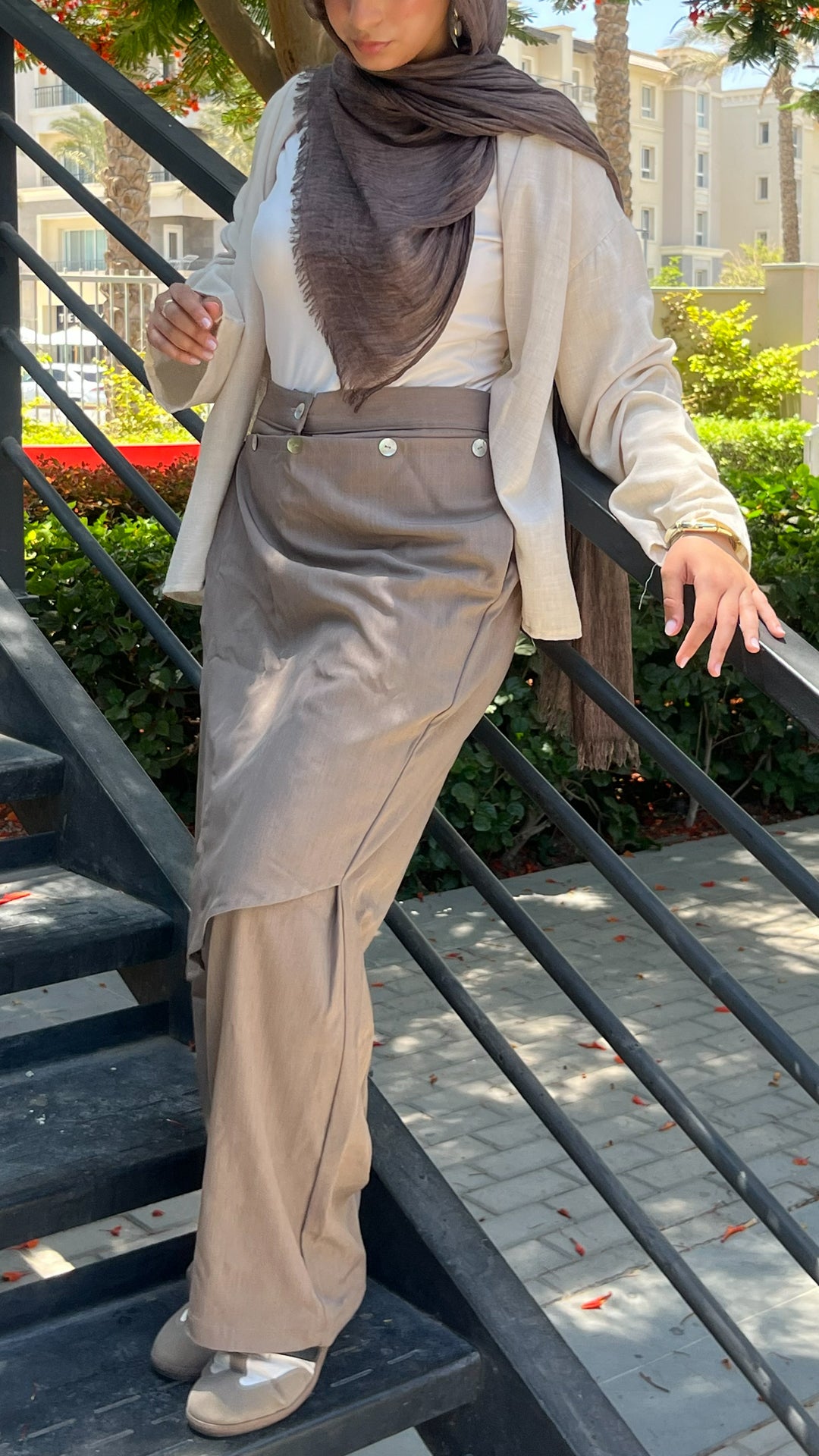 Asymmetric Nutmeg Linen Pants